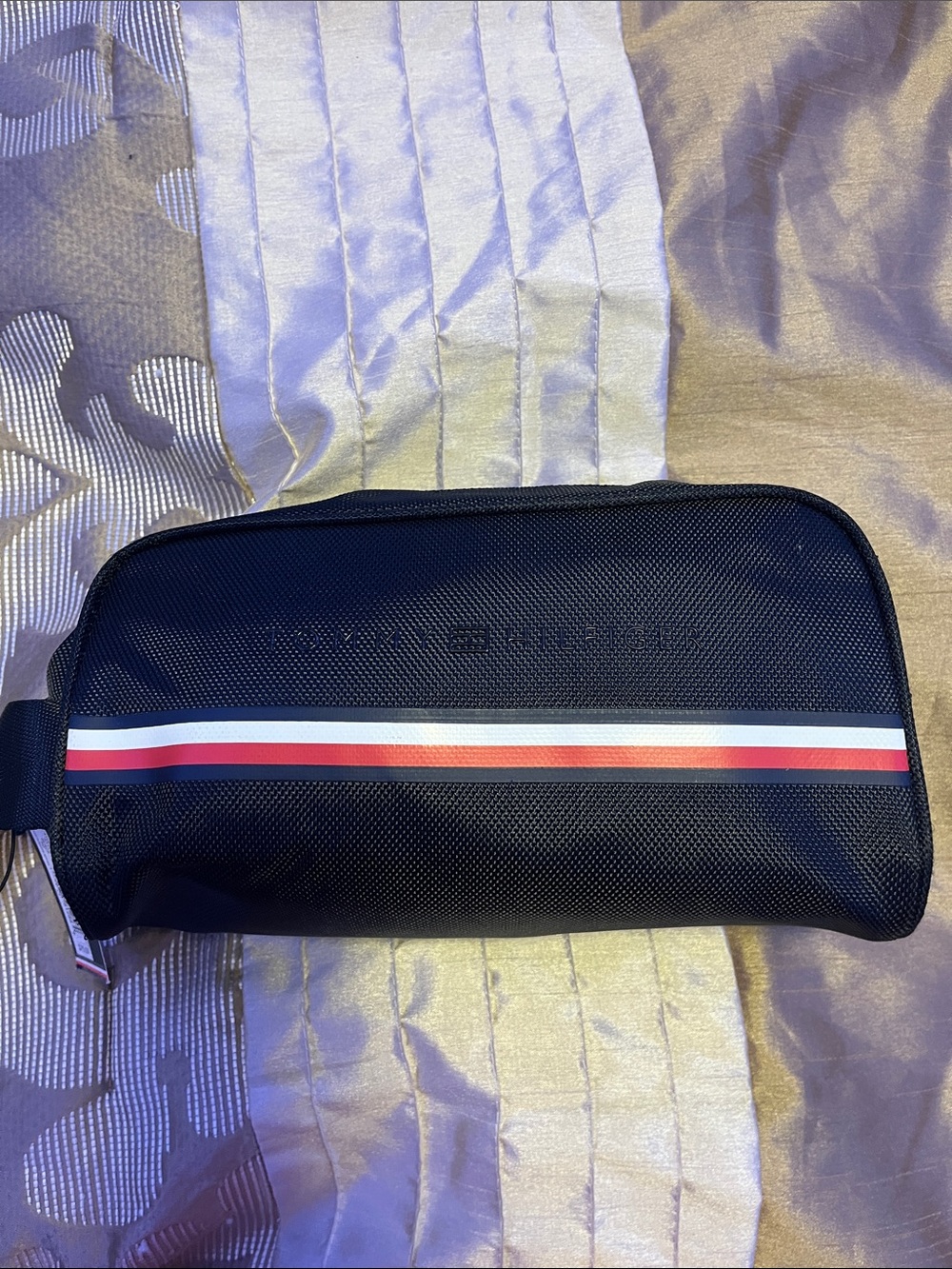 Tommy Hilfiger Navy Toiletry Bag with Red-White-Blue Stripe